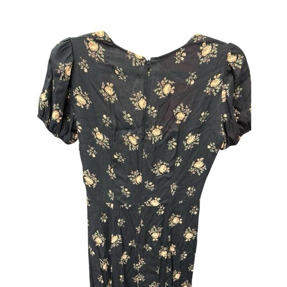 Reformation Rosetti Maxi Dress Black Floral Square Neck Short Sleeve Size 6 - Picture 6 of 13